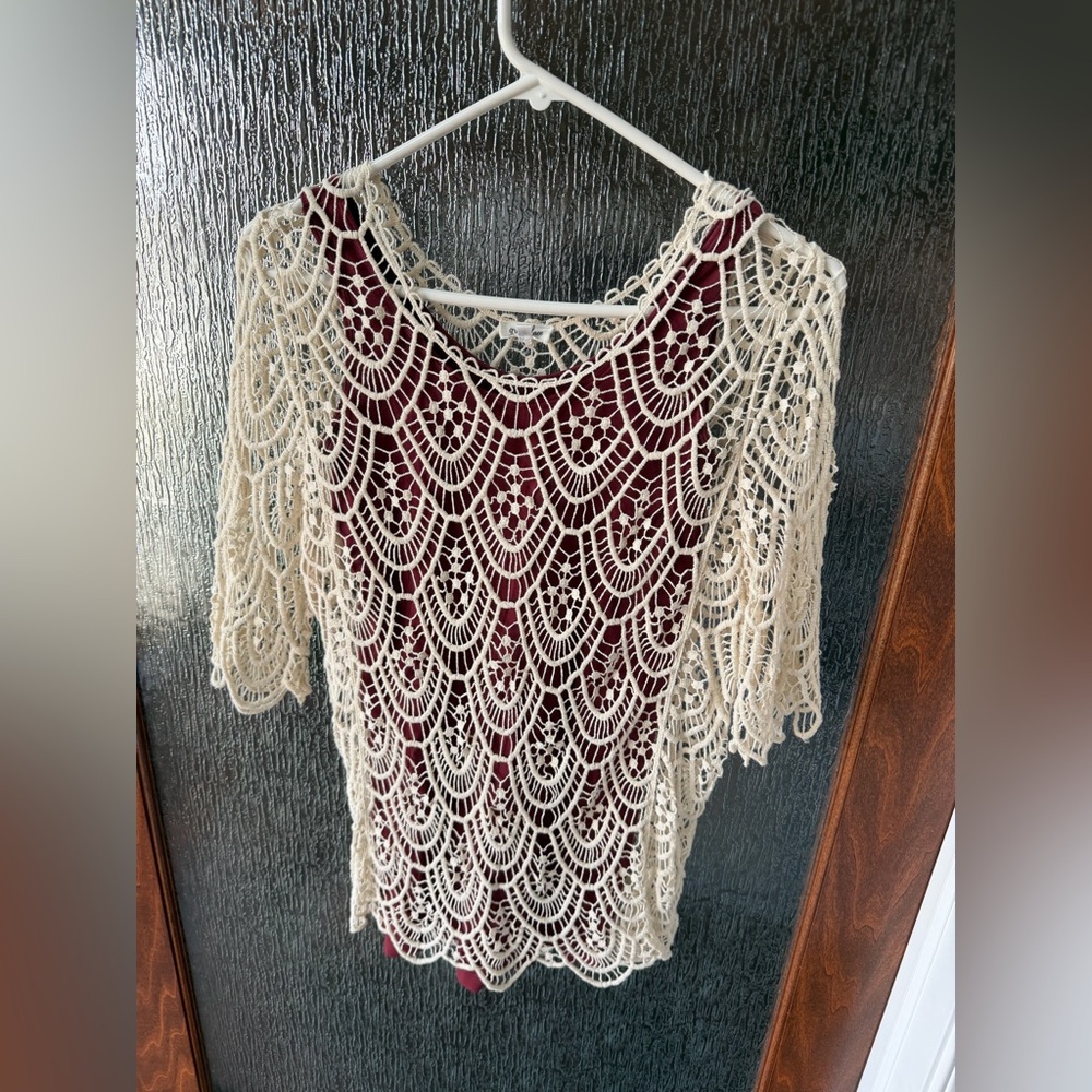 Grace & Lace Crochet Lace Overlay Top | Size M | Boho Romantic
